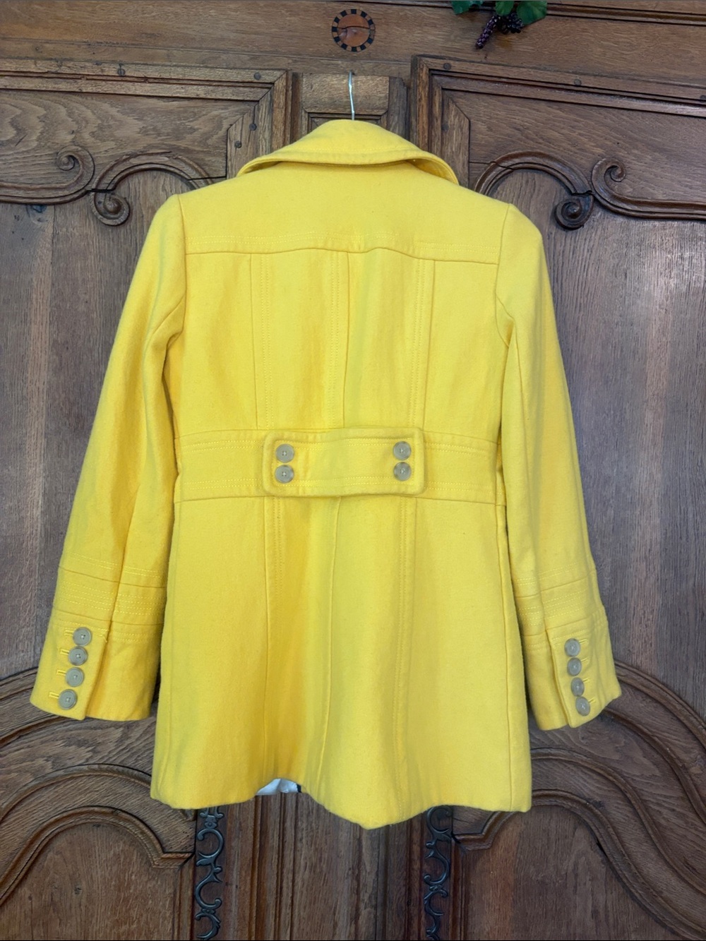 J Crew Stadium Cloth Majesty Bright Yellow Pea Coat Jacket Size 4 - Picture 10 of 13